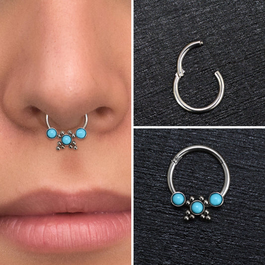 Turquoise Septum Clicker Hoop Surgical Steel - TitaniumFashion