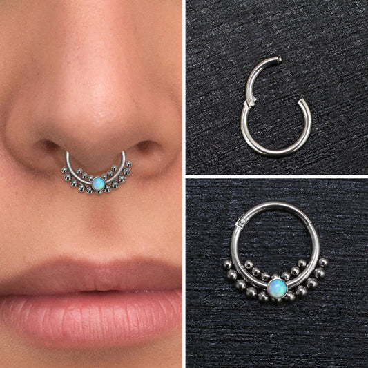 Opal Septum Ring Titanium Implant Grade - TitaniumFashion
