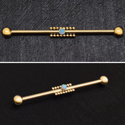 Opal Industrial Barbell 14g - TitaniumFashion