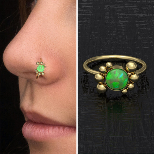 Surgical Steel Nose Ring Hoop Opal - TitaniumFashion