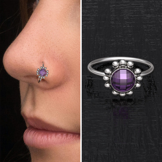 Surgical Steel Nose Hoop CZ - TitaniumFashion