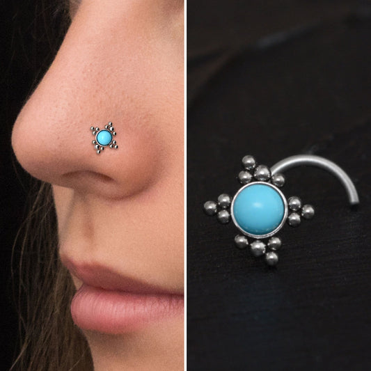 Turquoise Nose Stud Ring Titanium - TitaniumFashion