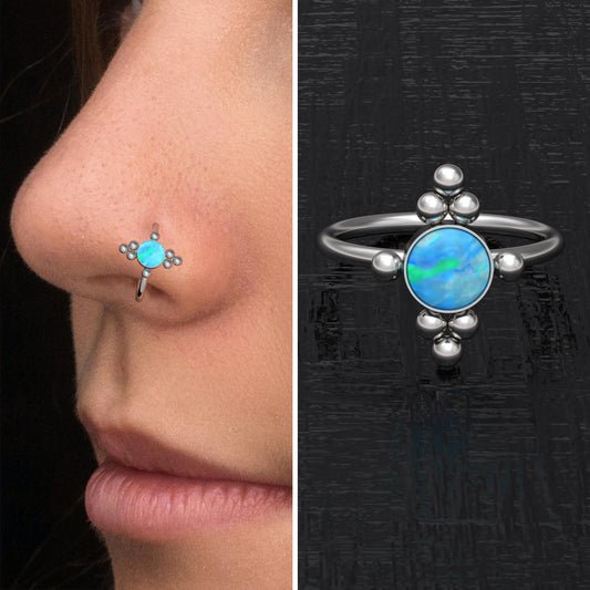 Opal Nose Ring Surgical Steel - TitaniumFashion