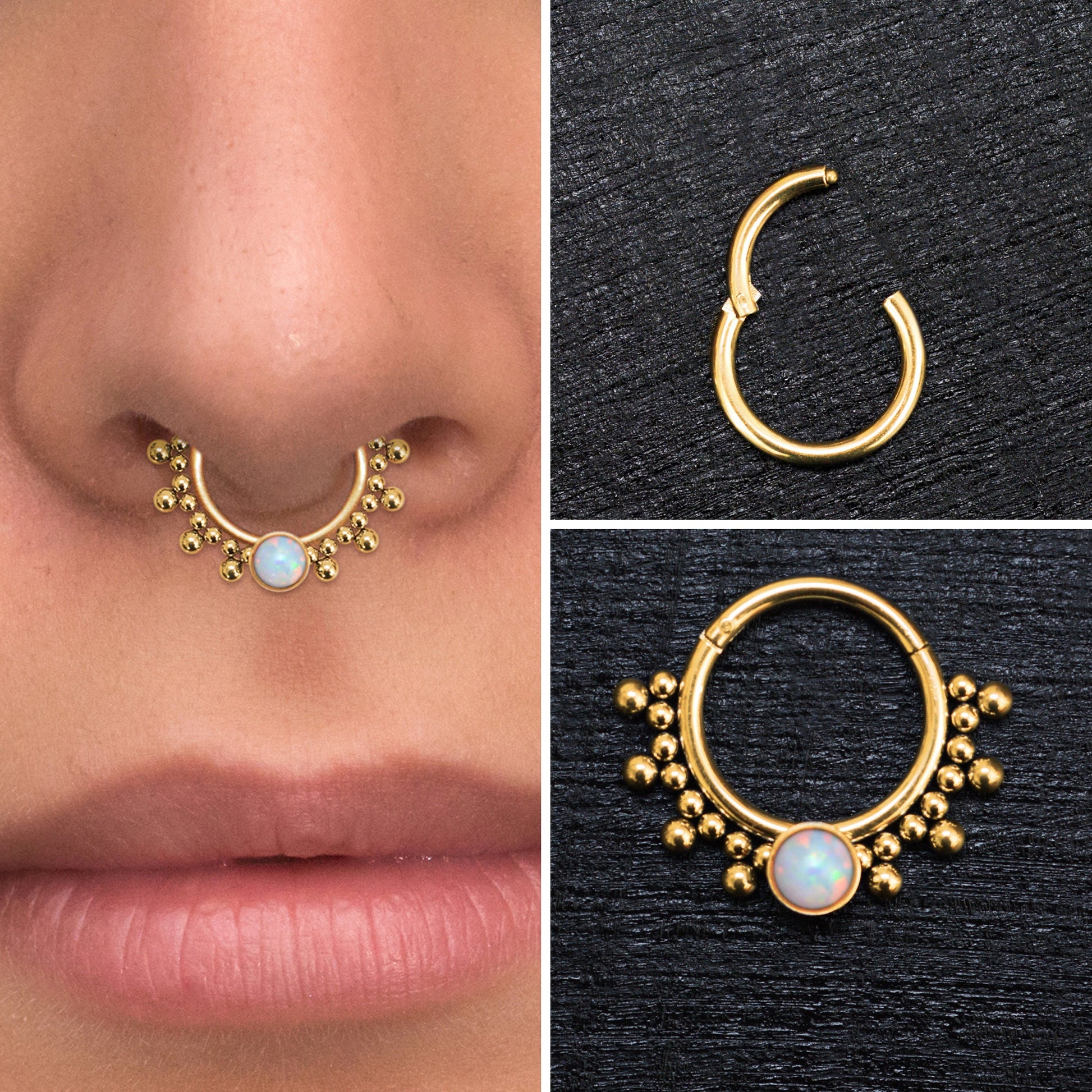 Opal Septum Ring Surgical Steel - TitaniumFashion