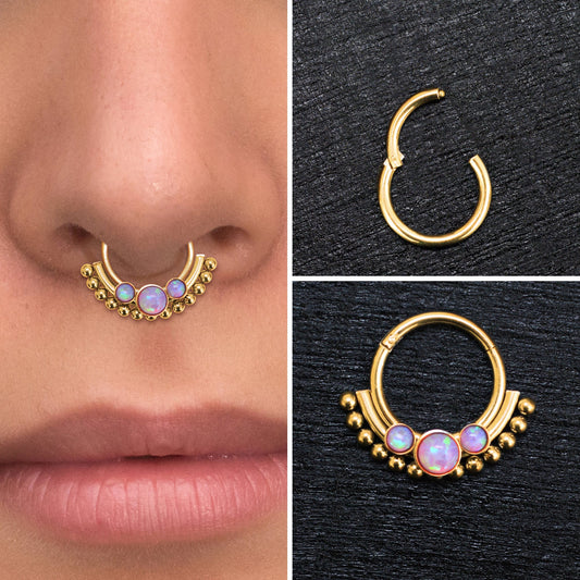 Opal Septum Clicker Hoop Surgical Steel - TitaniumFashion