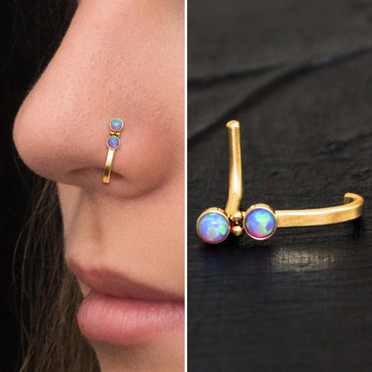 Opal Nose Hoop With Stud Surgical Steel - TitaniumFashion