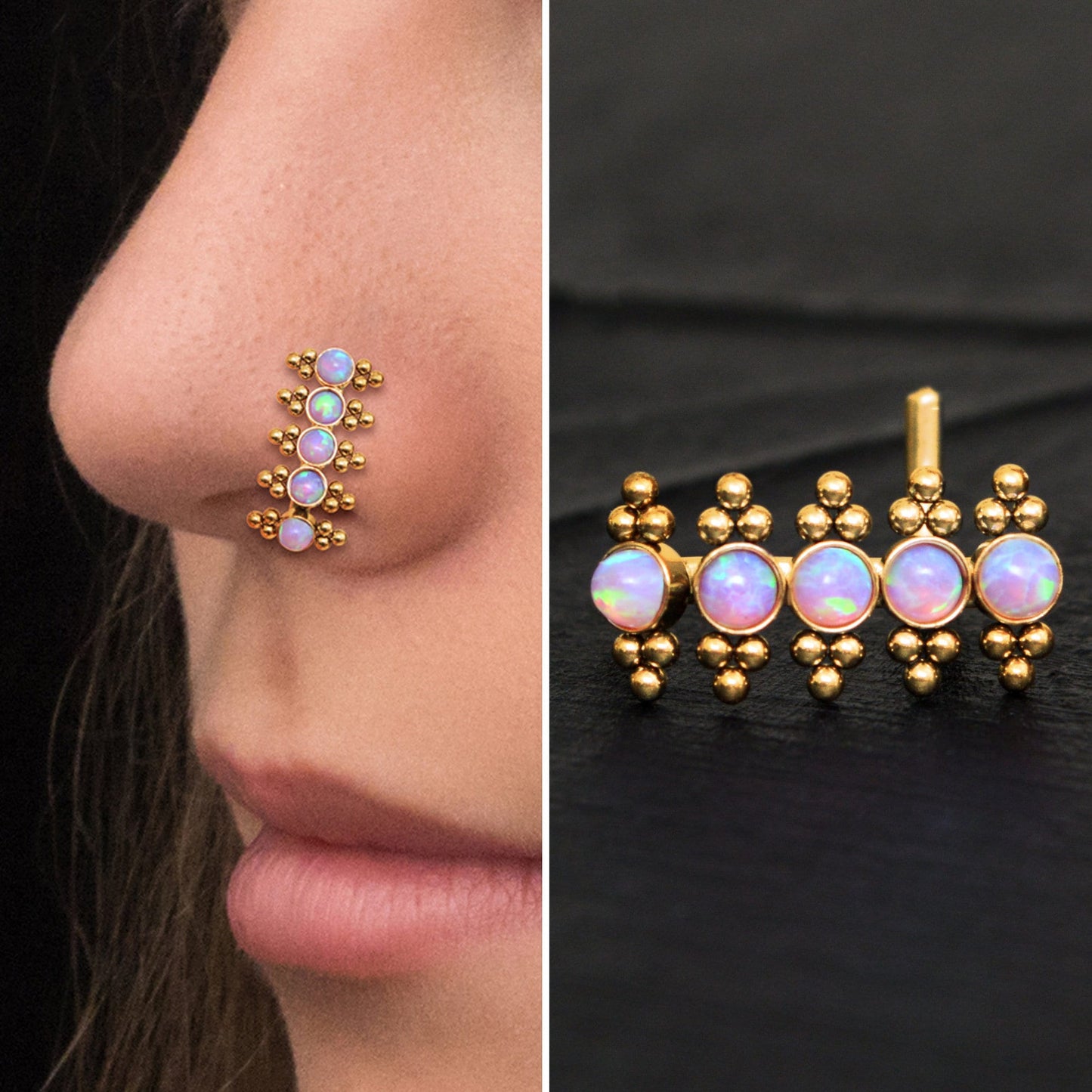 Opal Nose Stud Ring Surgical Steel - TitaniumFashion