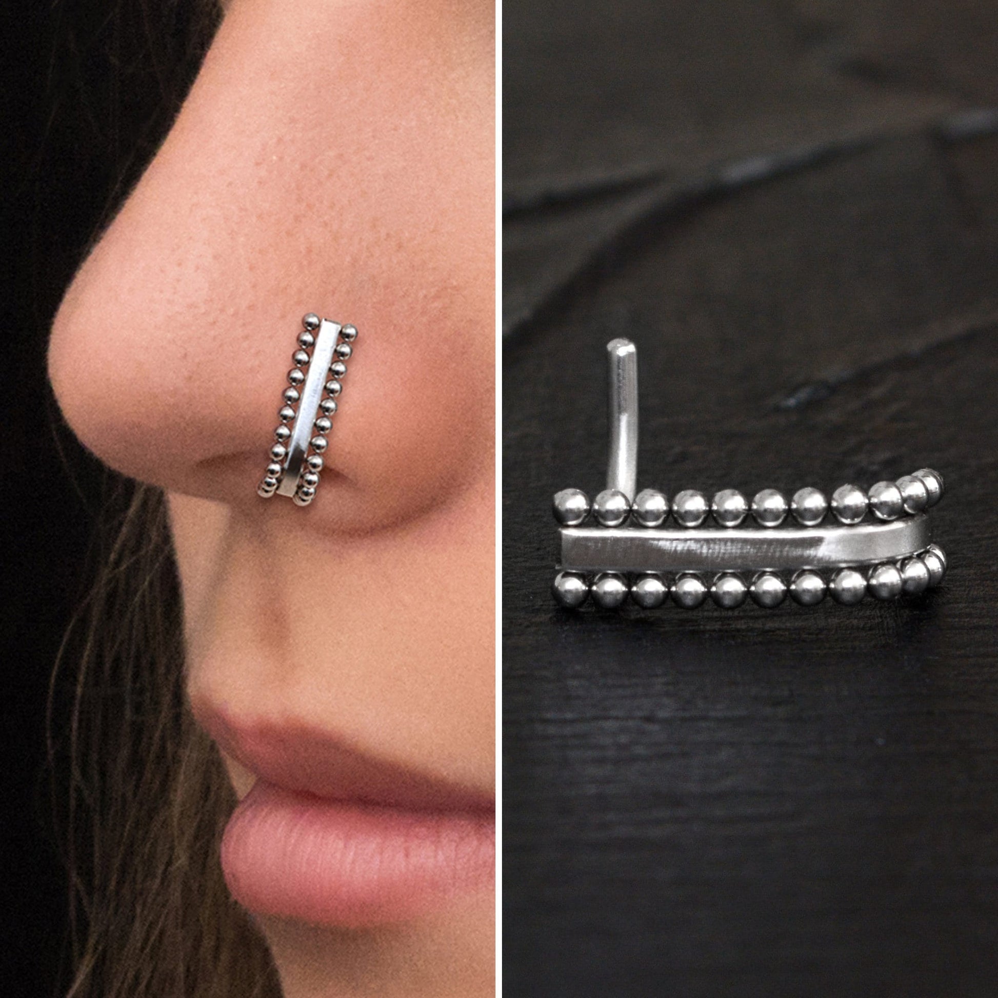 Surgical Steel Nose Hoop With Stud - TitaniumFashion