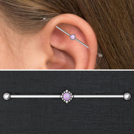 Opal Industrial Barbell Surgical Steel - TitaniumFashion