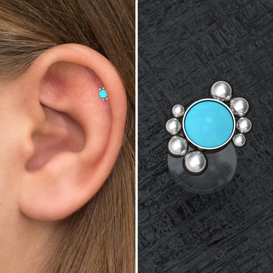 Flat Back Tragus Earring Turquoise - TitaniumFashion