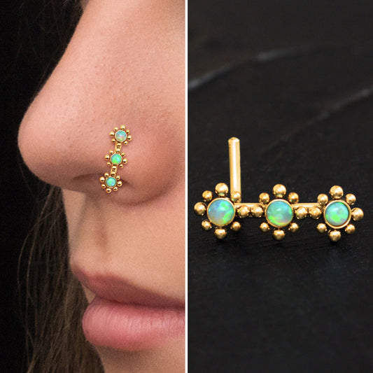 Surgical Steel Nose Stud Ring Opal - TitaniumFashion