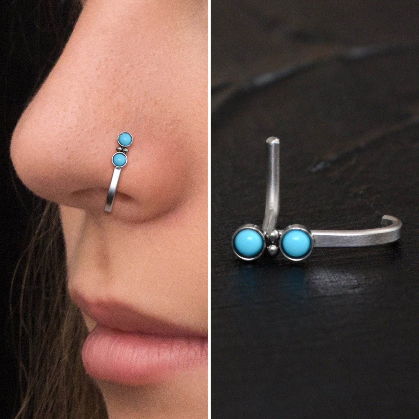 Titanium Nose Stud Ring Turquoise - TitaniumFashion