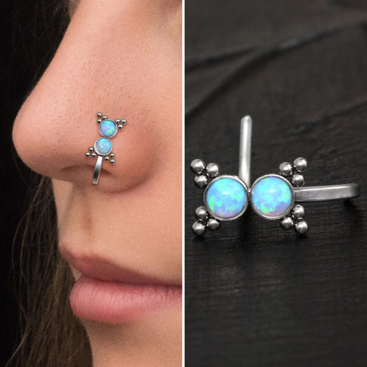 Opal Nose Hoop With Stud Titanium Implant Grade - TitaniumFashion