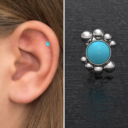 Surgical Steel Conch Barbell Turquoise - TitaniumFashion