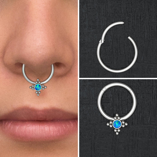 Opal Septum Ring Titanium Implant Grade - TitaniumFashion