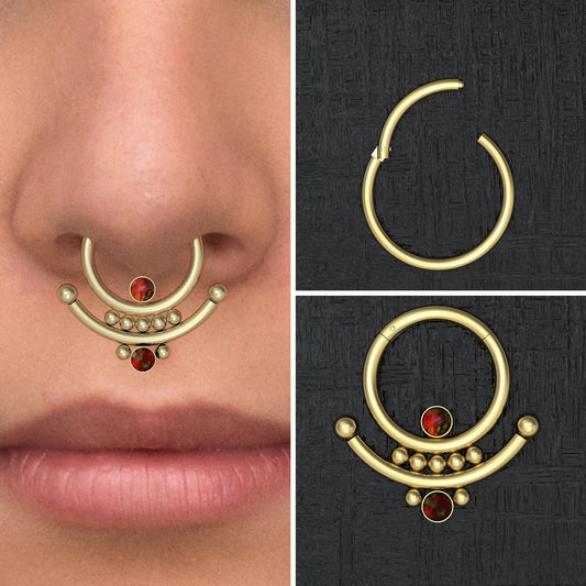 Opal Septum Hoop Surgical Steel - TitaniumFashion