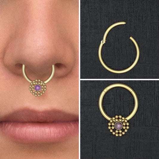 CZ Septum Clicker Hoop Surgical Steel - TitaniumFashion