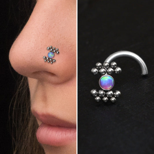 Opal Nose Stud Ring Surgical Steel - TitaniumFashion