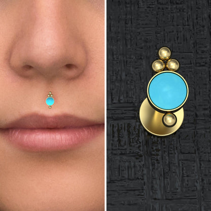 Surgical Steel Lip Ring Turquoise - TitaniumFashion