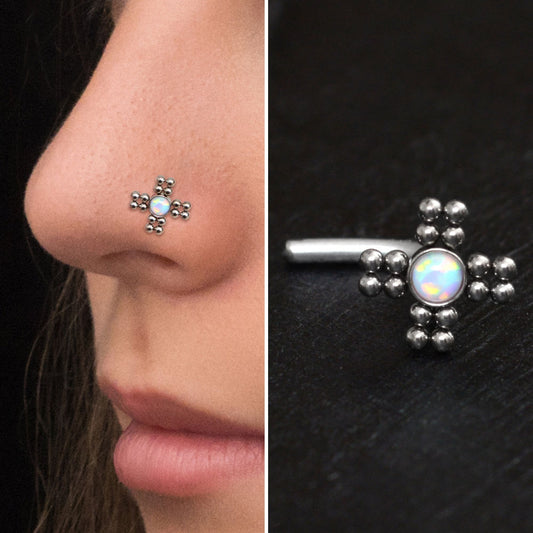 Opal Nose Stud Ring Surgical Steel - TitaniumFashion