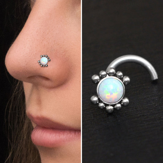 Opal Nose Bone Stud Titanium - TitaniumFashion