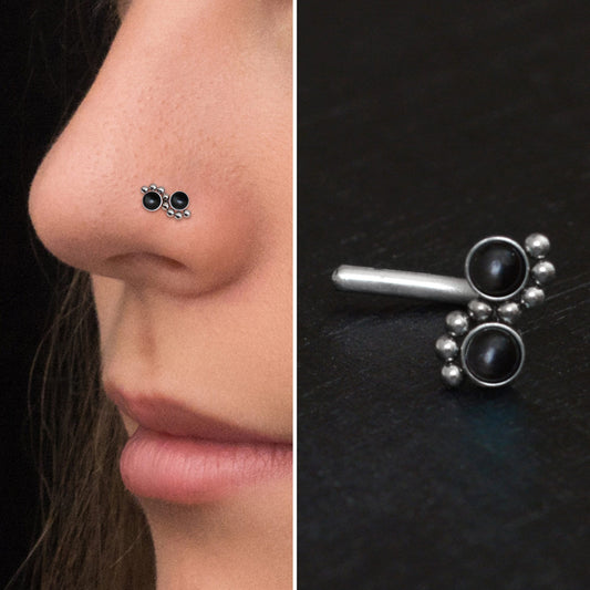 Onyx Nose Stud Ring Titanium - TitaniumFashion