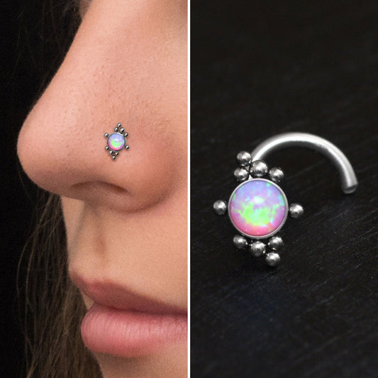 Titanium Nose Screw Stud Opal - TitaniumFashion