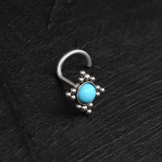 Turquoise Nose Stud Ring Titanium - TitaniumFashion