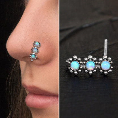 Opal Nose Stud Ring Surgical Steel - TitaniumFashion