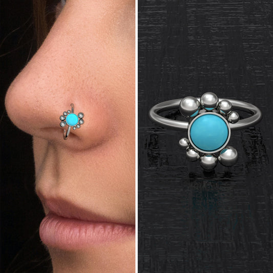 Titanium Nose Hoop Turquoise - TitaniumFashion