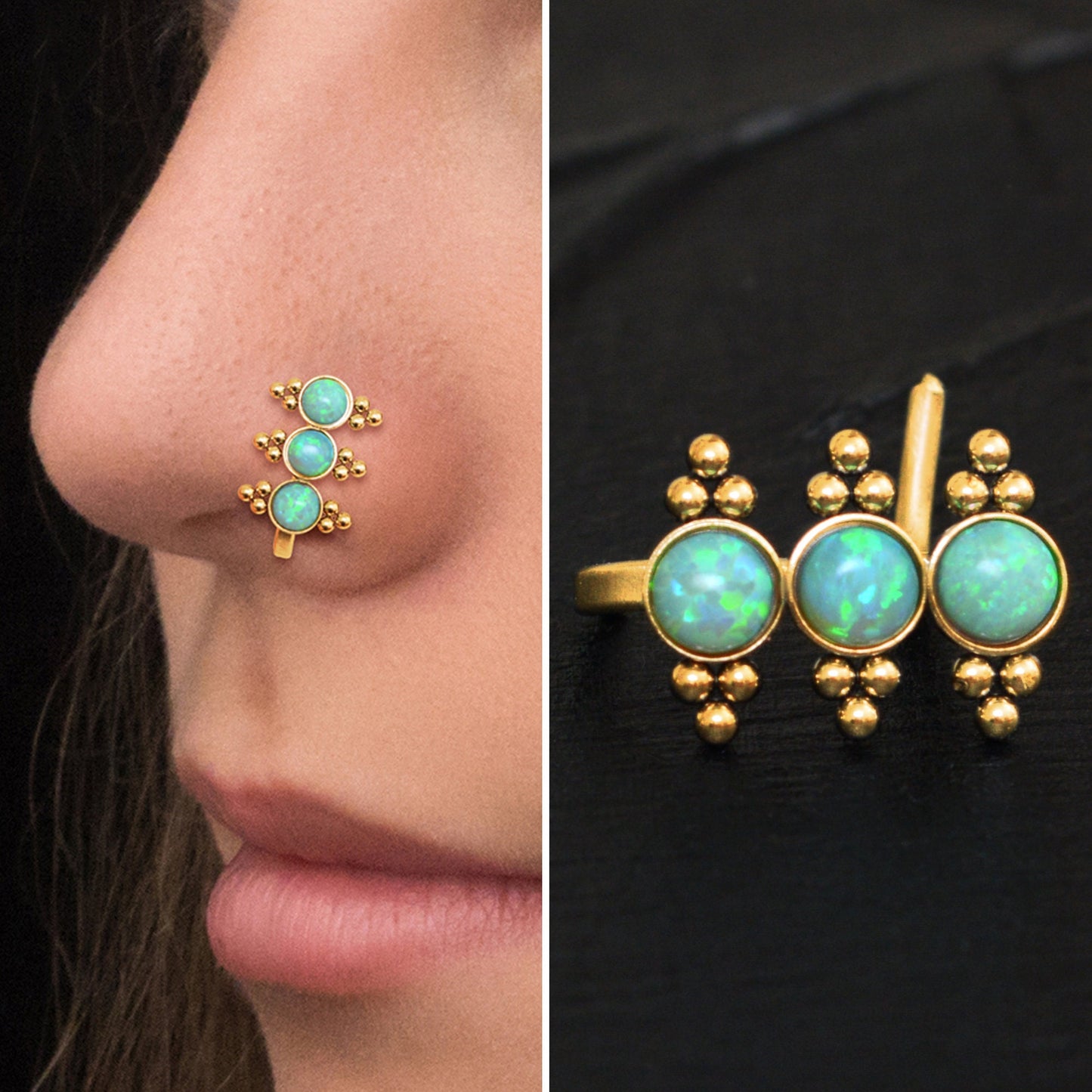 Opal Nose Stud Ring Surgical Steel - TitaniumFashion