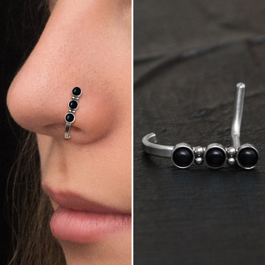 Onyx Nose Stud Ring Titanium - TitaniumFashion