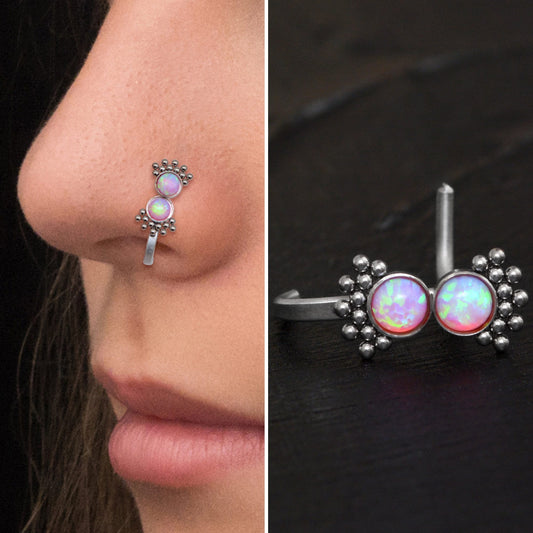 Titanium Nose Stud Ring Opal - TitaniumFashion