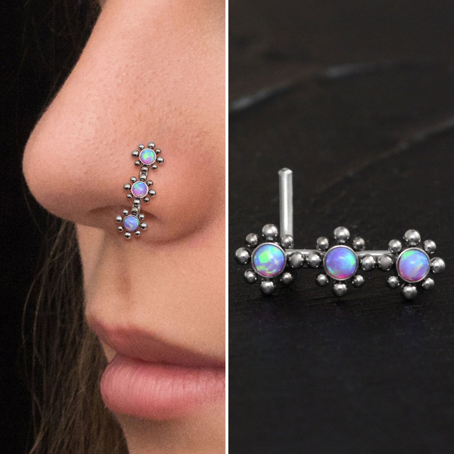 Opal Nose Stud Ring Titanium - TitaniumFashion