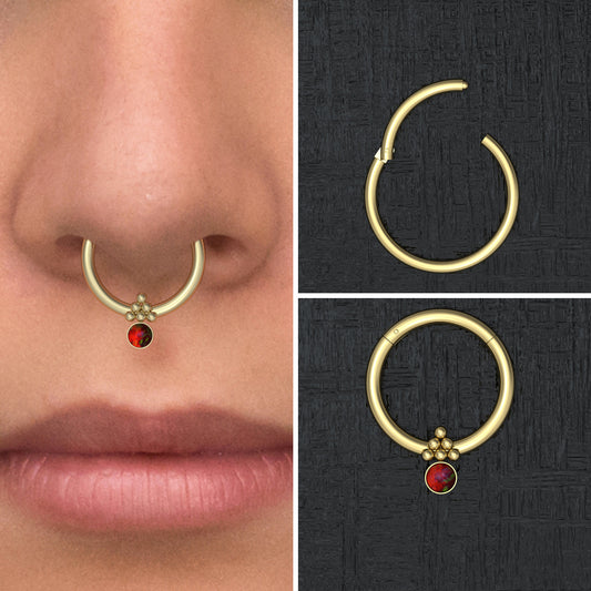 Opal Septum Clicker Hoop Surgical Steel - TitaniumFashion