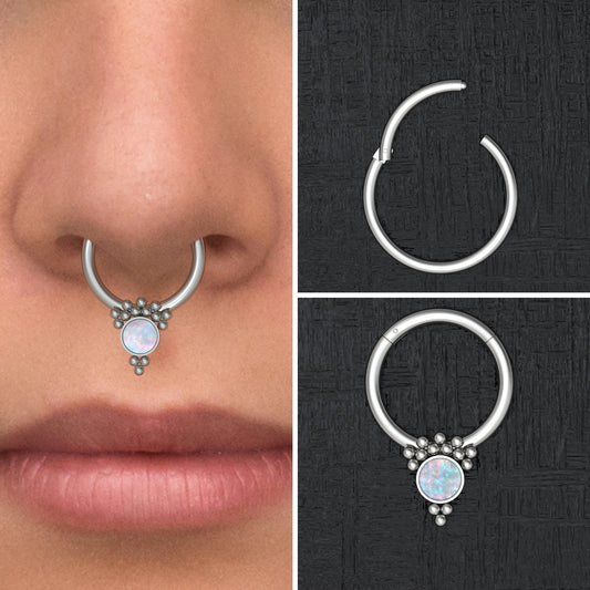 Opal Septum Clicker Hoop Titanium - TitaniumFashion