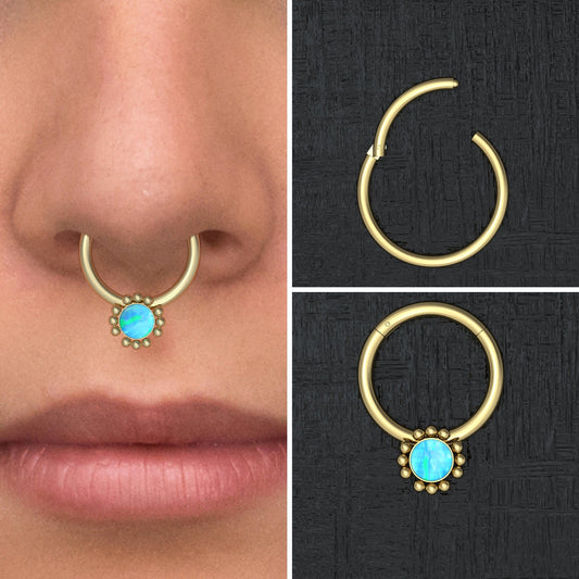 Opal Septum Ring Surgical Steel - TitaniumFashion