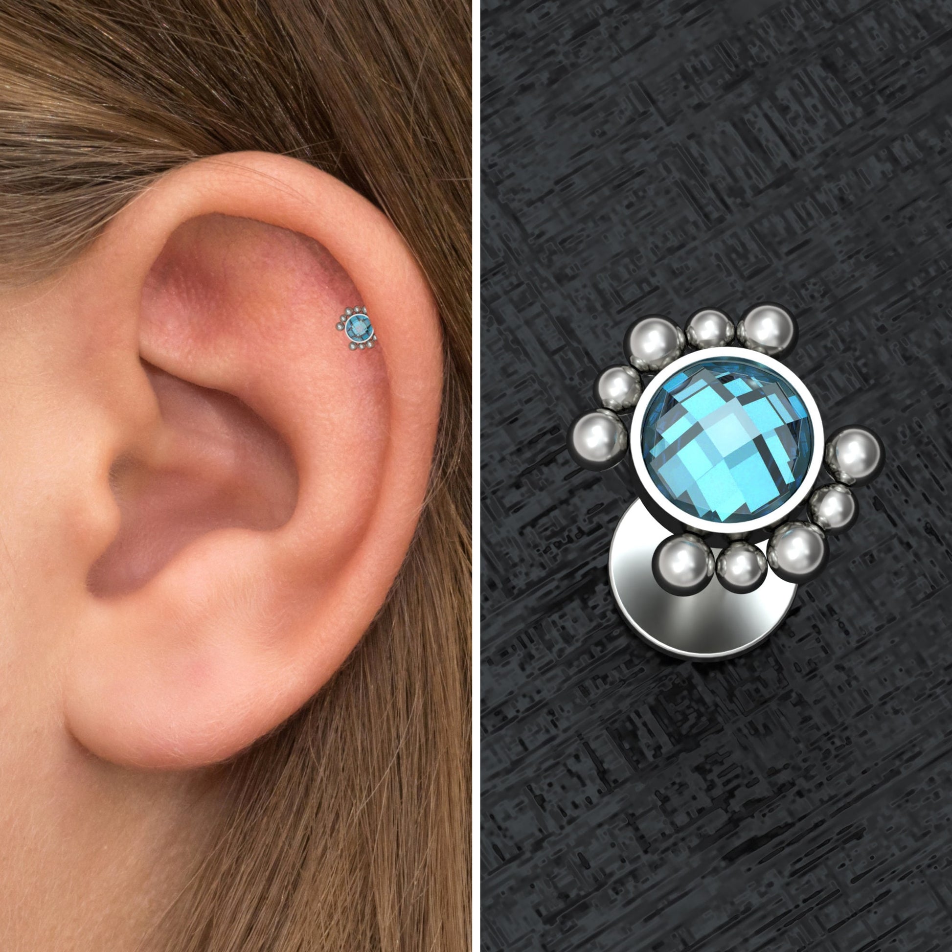 Titanium Flat Back Tragus Earring CZ - TitaniumFashion