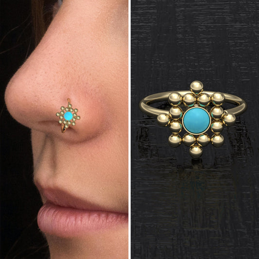 Turquoise Nose Ring Surgical Steel - TitaniumFashion