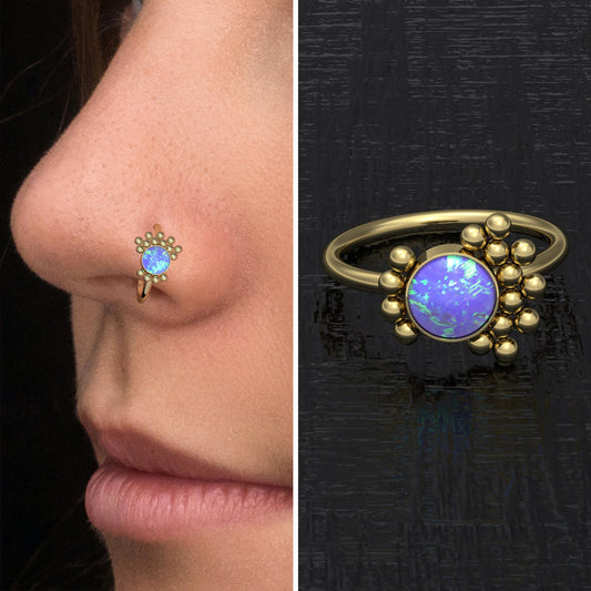 Surgical Steel Nose Ring Hoop Opal - TitaniumFashion