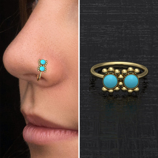 Surgical Steel Nose Hoop Turquoise - TitaniumFashion