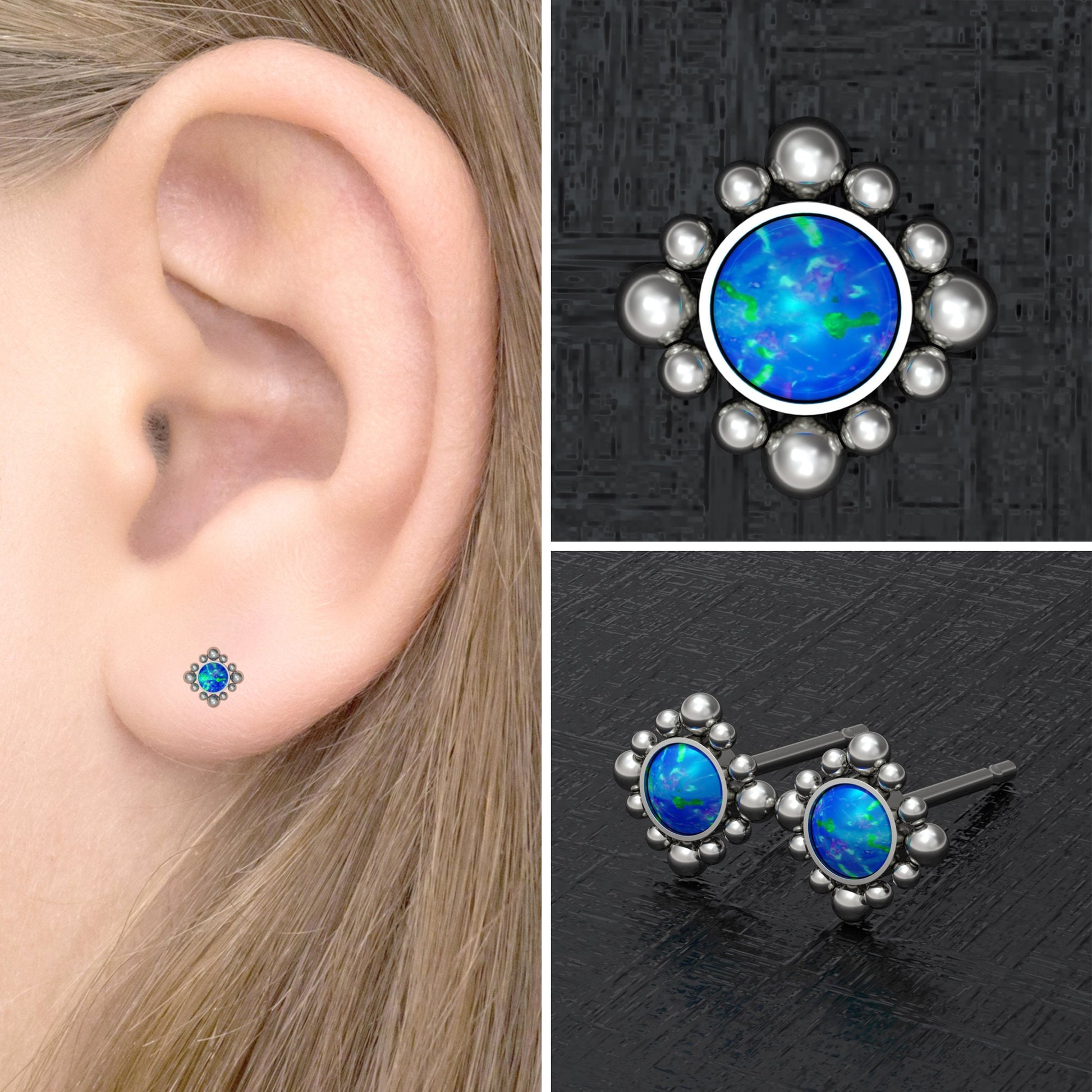 Stud Earrings Opal - TitaniumFashion