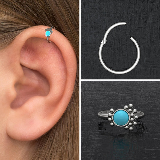 Turquoise Tragus Hoop Implant Grade Titanium - TitaniumFashion