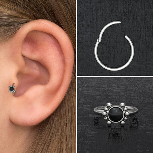 Onyx Tragus Jewelry - TitaniumFashion