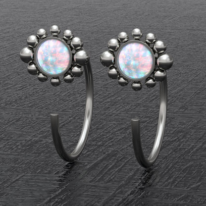 Titanium Small Hoop Earrings Opal - TitaniumFashion