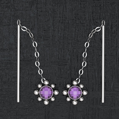 CZ Dangle Chain Earrings - TitaniumFashion