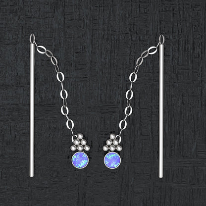 Opal Chain Threader Earrings - TitaniumFashion