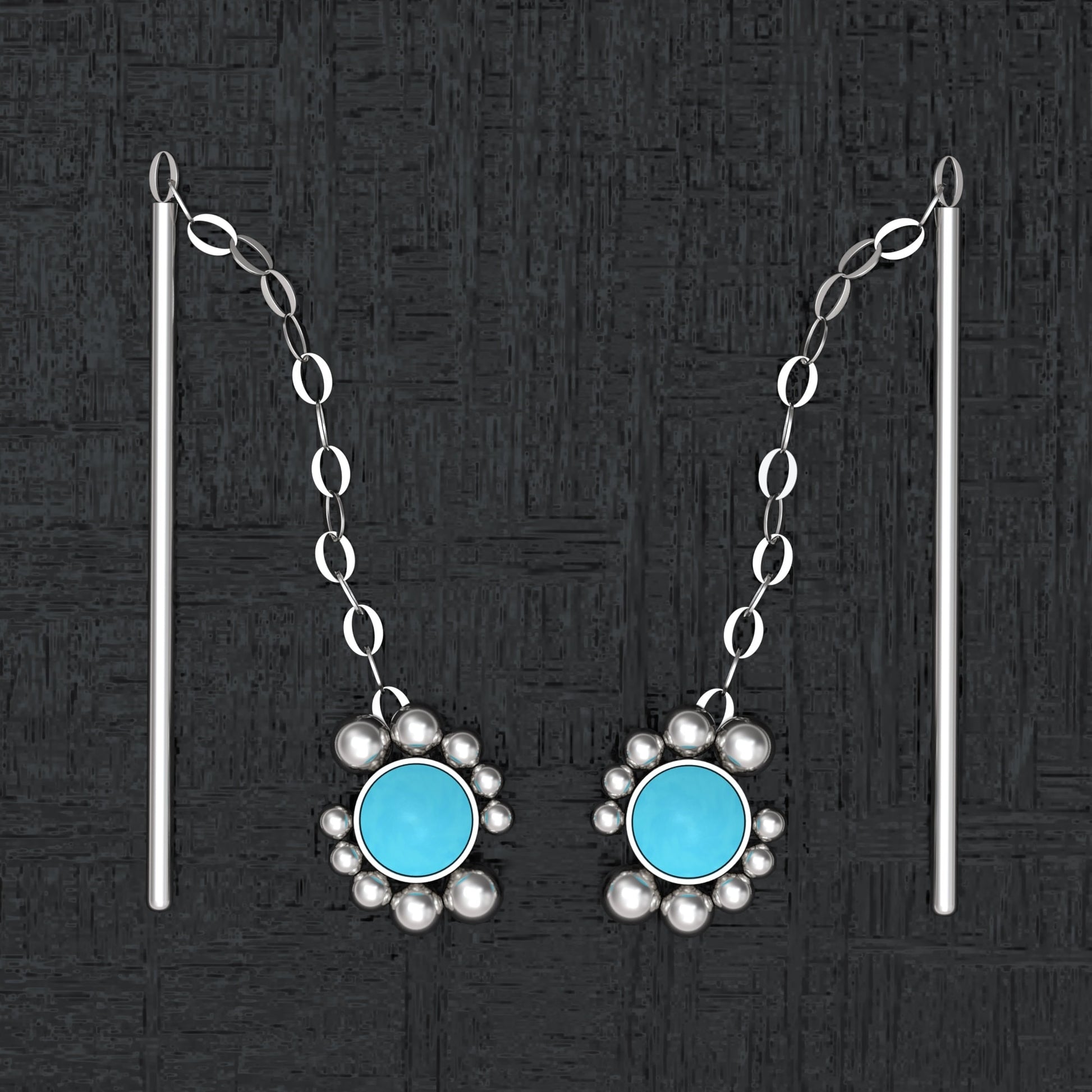 Chain Threader Earrings Turquoise - TitaniumFashion