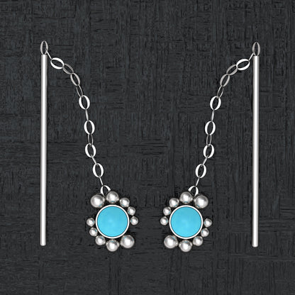 Chain Threader Earrings Turquoise - TitaniumFashion