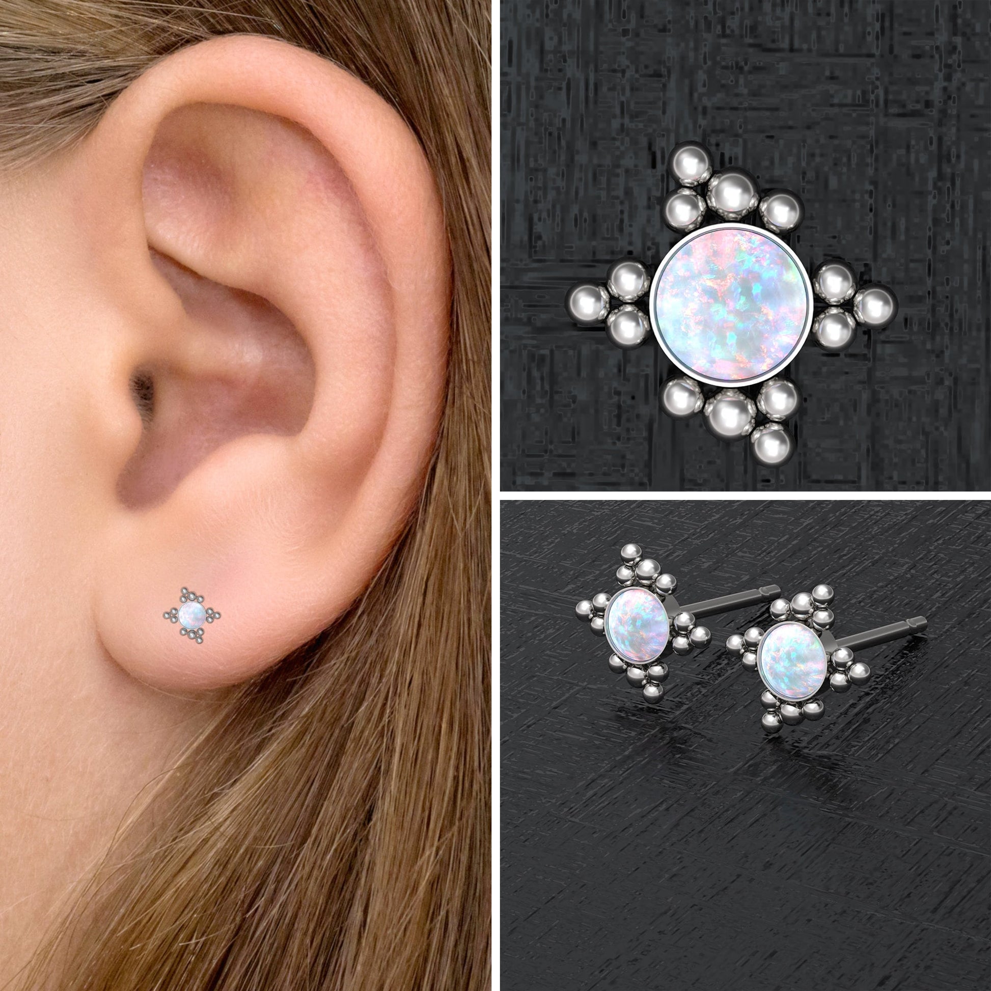 Opal Post Earrings Surgical Steel - TitaniumFashion